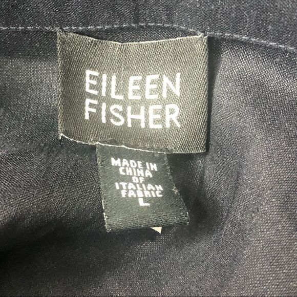 Eileen Fisher Linen Navy Button Down Shirt Size Large - Picture 9 of 10